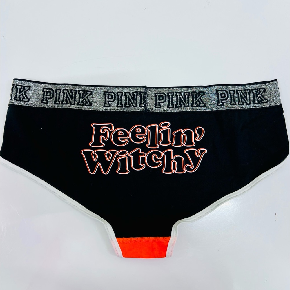 PINK Victoria's Secret Halloween Feeling Witchy Black and Orange Panties L